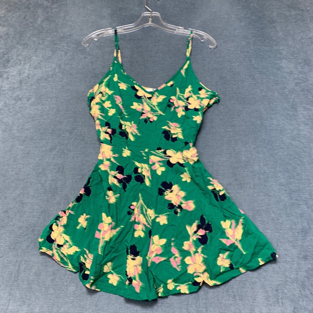Uniqlo Camisole Romper Womens Medium Green Floral Print Spaghetti Strap Tie Back